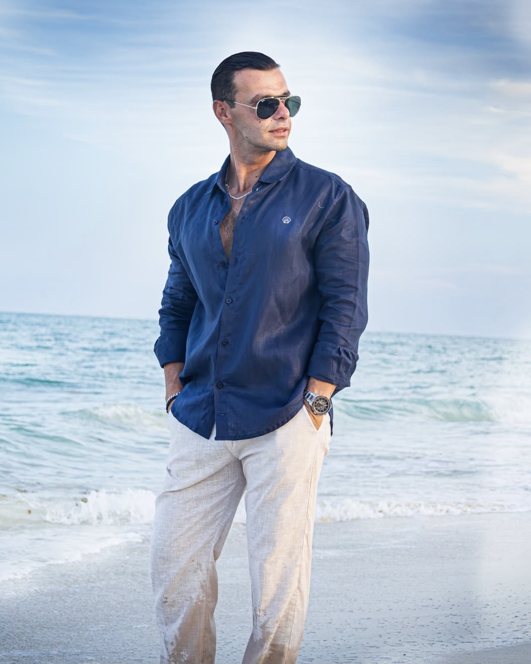 Camisa de Lino Fernando · Azul Marino