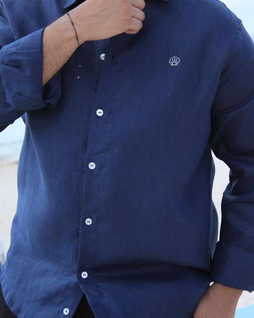 Camisa de Lino Fernando · Azul Marino